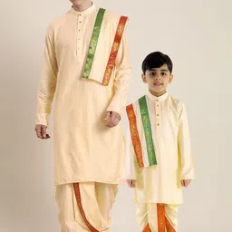 VASTRAMAY Men Gold-Toned Kurta with Dhoti Pants & With Dupatta-image-28