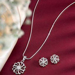 Peora Silver Plated Cubic Zirconia Studded Pendent Set-image-80
