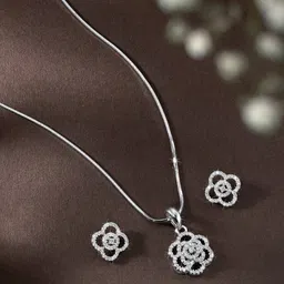 Peora Silver Plated Cubic Zirconia Studded Pendent  Set-17