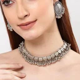 Shining Diva Oxidised Silver-Plated Ghungaroo Jewellery Set-image-46