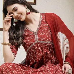 Stylum Rust Bandhani Printed Empire Sequinned Anarkali Kurta with Palazzo & Dupatta image 4