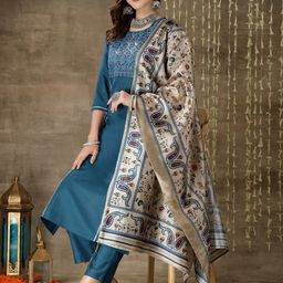 Stylum Ethnic Motifs Yoke Design Sequinned Straight Kurta With Trousers & Dupatta image 2