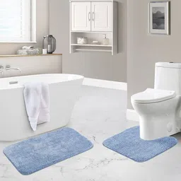 OBSESSIONS Blue 2 Pcs 2200 GSM Anti-Skid Bath Rug With Contour Mat-5