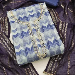 SHADOW & SAINING Chevron Printed Beads and Stones Unstitched Dress Material-picture-15