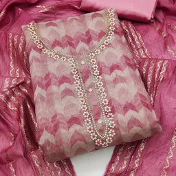SHADOW & SAINING Pink & Gold-Toned Printed Unstitched Dress Material-picture-18