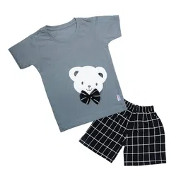 CATCUB Unisex Kids Grey & Black Printed T-shirt with Shorts-image-68