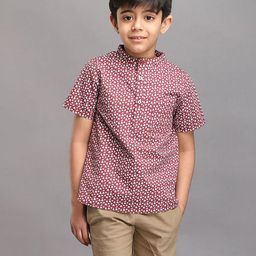 Biglilpeople Boys Printed Mandarin Collar Pure Cotton Shirt with Shorts-42