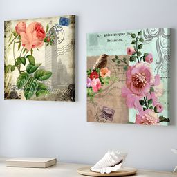 Art Street Pink & Green 2 Pieces Canvas Floral and Botanical Wall Arts-18