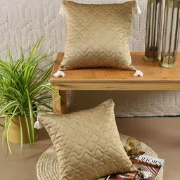 TARAN LIVING Gold Toned 2 Pieces Textured Square Cushion Covers-image-14