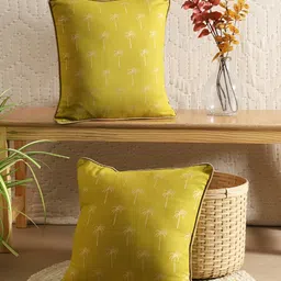 TARAN LIVING Gold-Toned & Off White 2 Pieces Cotton Square Cushion Covers-12