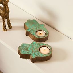 Chumbak Green & Brown Set of 2 Candle Holder-14