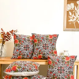 TARAN LIVING Red & Green 5 Pcs Floral Square Cushion Covers-9