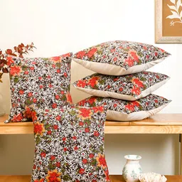 Aura Red & Green 5 Pieces Floral Square Cushion Covers-image-37