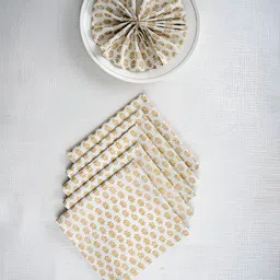 TARAN LIVING White & Brown 6 Pieces Gold Leaf Printed Table Napkins-26