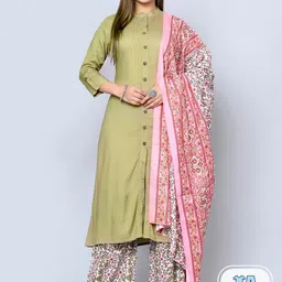 MAUKA Mandarin Collar Kurta with Palazzos & Dupatta image 1