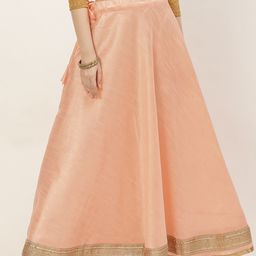 Studio Shringaar Peach & Golden Solid Lehenga Skirt with Zari Border-image-28