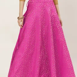 Studio Shringaar Women Pink & Golden Banarasi Brocade Woven Design Flared Maxi Skirt-35