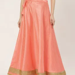 Studio Shringaar Pink & Golden Solid Lehenga Skirt with Zari Border-62