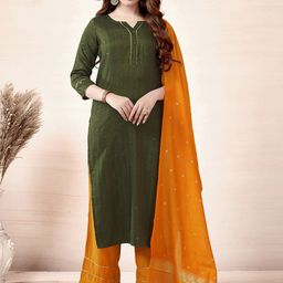 KALINI Embroidered Regular Sequinned Notched Neck Kurta with Palazzos & With Dupatta-image-23