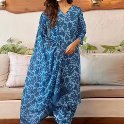 KALINI Floral Printed Regular V Neck Straight Kurta With Salwar & Dupatta-picture-18