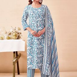 KALINI Floral Printed Straight Kurta with Trousers & Dupatta-image-23