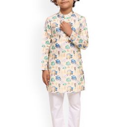 BAESD Boys Abstract Printed Mandarin Collar Linen Straight Kurta With Pyjama-8