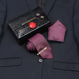 MUTAQINOTI Men Self Design Silk Blend Necktie Accessory Gift Set-picture-5