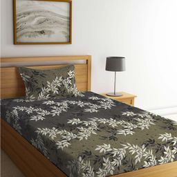 KLOTTHE Book Fold Green & White Floral Printed 300 TC Single Bedsheet & 1 Pillow Cover-image-88