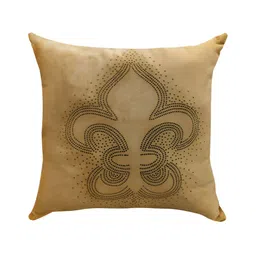 Good Vibes Mustard Yellow Ethnic Motifs Embellished Velvet Square Cushion Cover-43