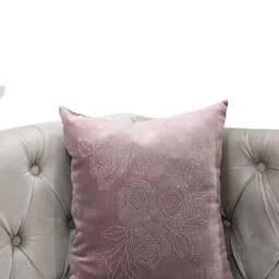 Good Vibes Pink & Silver Toned Floral Embellished Velvet Square Cushion Cover-99
