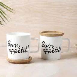 NATURALLY YOURS White & Black Printed Porcelain Glossy Mugs Set of Cups and Mugs-44