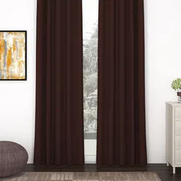 Story@home Set of 2 Coffee Brown Solid Black Out Door Curtain-1
