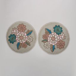 Exotic India Beige & Blue 2 Pieces Embellished Round Table Placemats-11