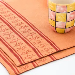 Eyaas 2-Pcs Orange & Brown  Striped Printed  Linen Table Placemats-52