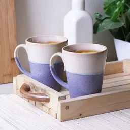 MIAH Decor Blue & White 2 Pcs Colorblocked Ceramic Glossy Mugs 300 ml Each-40