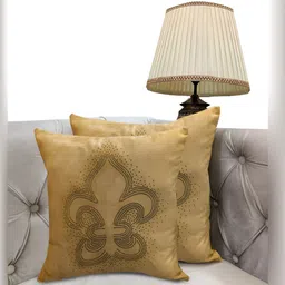 Good Vibes Mustard Yellow 2 Pieces Ethnic Motifs Embellished Velvet Square Cushion Covers-45