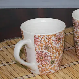 Unravel India Brown & White Handcrafted and Hand Painted Printed Ceramic Matte Mugs Set of Cups and Mugs-8