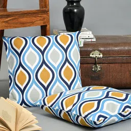 HOMEMONDE Set of 2 Blue & White Geometric Square Cushion Covers-22