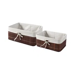 HomeStorie Brown 2 Pcs Eco-Friendly Foldable Natural Bamboo Storage Basket Bins Organizer-25