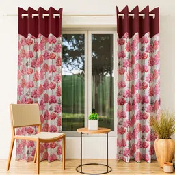 CURIOUS LIFESTYLE Maroon & White 2 Pieces Floral Printed Room Darkening Window Curtains-picture-17