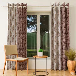 CURIOUS LIFESTYLE Brown & Yellow 2 Pieces Floral Printed Room Darkening Window Curtains-8