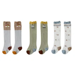 iSWEVEN Kids Pack Of 3 Grey Sea Green & White Above Knee-Length Socks-image-30