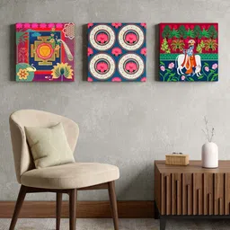 India Circus by Krsnaa Mehta Red & Navy Blue 3 Pieces Framed Wall Art-picture-20