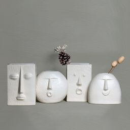 Glimpse Homes Off White 4 Pieces Ceramic Nordic Face Flower Vase-picture-3
