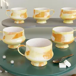 The Earth Store Assorted Colourblocked 6 Pieces Ceramic Glossy Cups 120ml Each-28