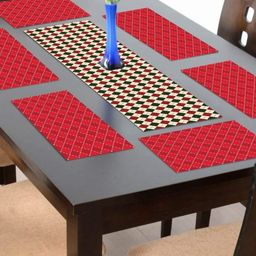 THEYAYACAFE Red & Black 7 Pieces Geometric Tablemats & Table Runner image 1