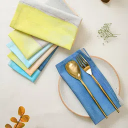 TARAN LIVING Yellow & Blue 6 Pieces Cotton Table Napkins-image-67
