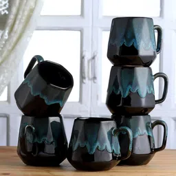 Arrabi Set of 6 Blue Handcrafted Solid Ceramic Glossy Cups-18