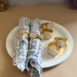 HOMEARTE White & Gold Toned 6 Pieces Crystal Agate Metal Napkin Rings Set-29