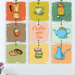 RANDOM 9 Pcs Green & Blue Printed Coffee & Tea Quotes Hanging Wall Decor-22